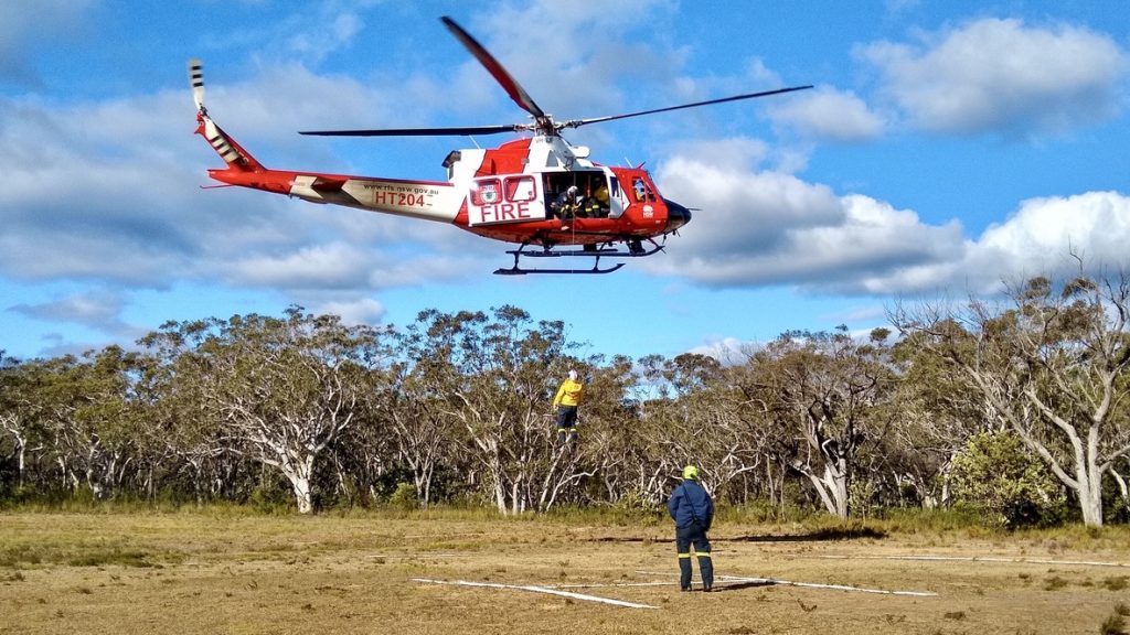 NSW RFS RAFT members being re-certified for winch and hover aircraft operations in July 2023