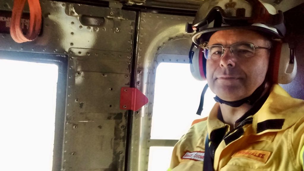 Bruce enroute to a fire at Mt Field National Park, west of Hobart, Tasmania, in early January 2019