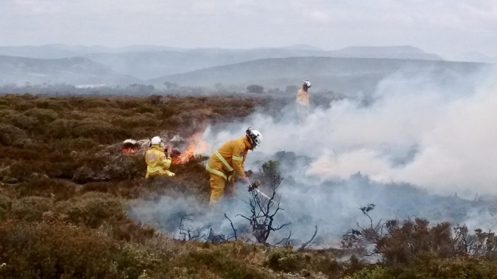 controlling bushfire In the Tasmanian highlands in mid-January 2016
