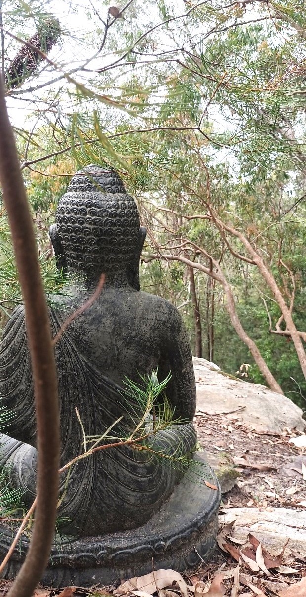 Garden meets wilderness as a Zen Meditation Garden looks out over the protected Blue Mountains National Park